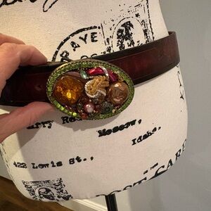 Embellished Brown Belt with Multicolor Buckle